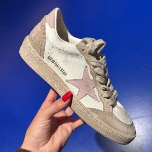 Golden Goose Ball Star Sneaker White Leather/Beige Suede/Pink sz 36 New in Box